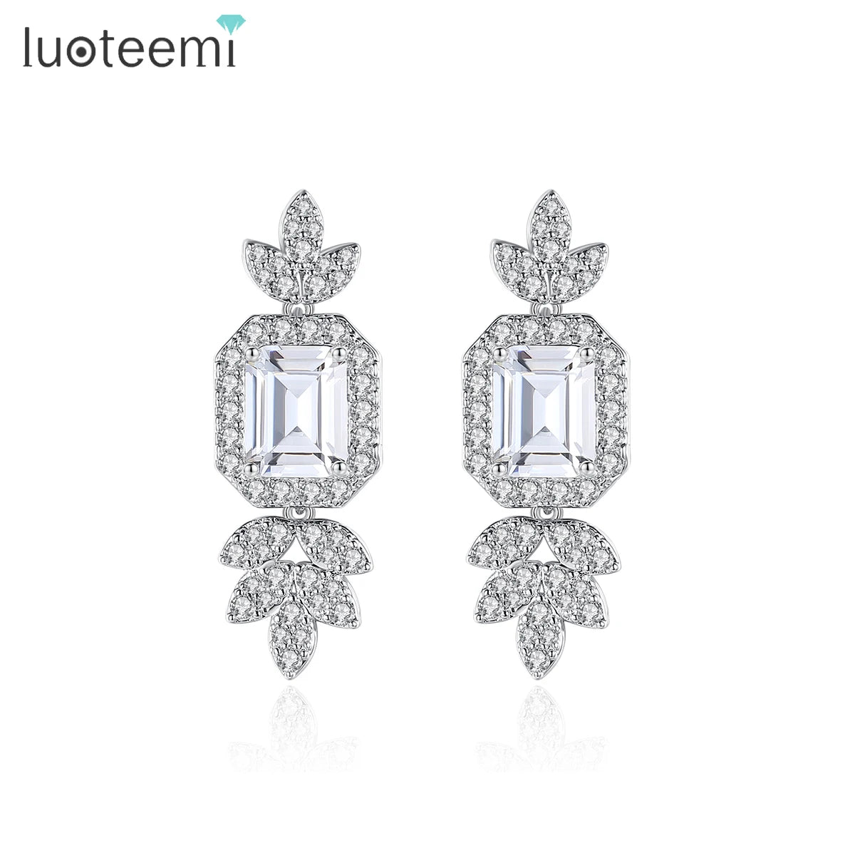 LUOTEEMI Cz Big Woman Cubic Zirconia Bling European Bridal Accessory Jewelry Female Stud Party Earring