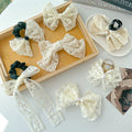 Women Vintage Trendy Bowknot Lace Hair Accessories White Bow Fabric Hair Claw Clip