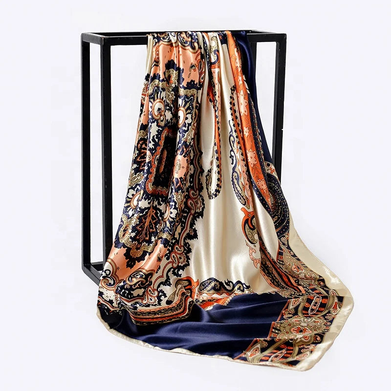 Ladies Luxury Designer Scarf Famous Brands 90*90cm Square Shawls Head Scarfs Printed Hijab Satin Square Silk Scarf for Women