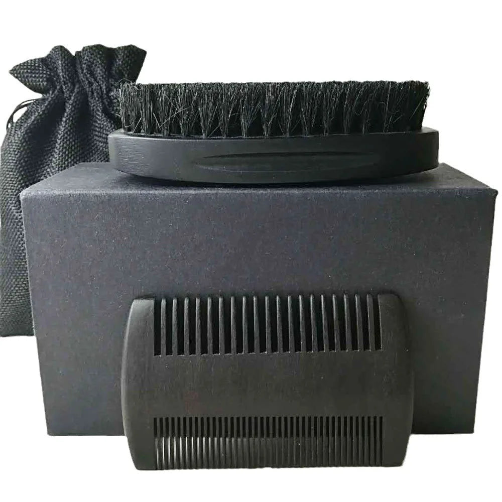 Custom Logo Wood Beard Brush and Comb With Box
