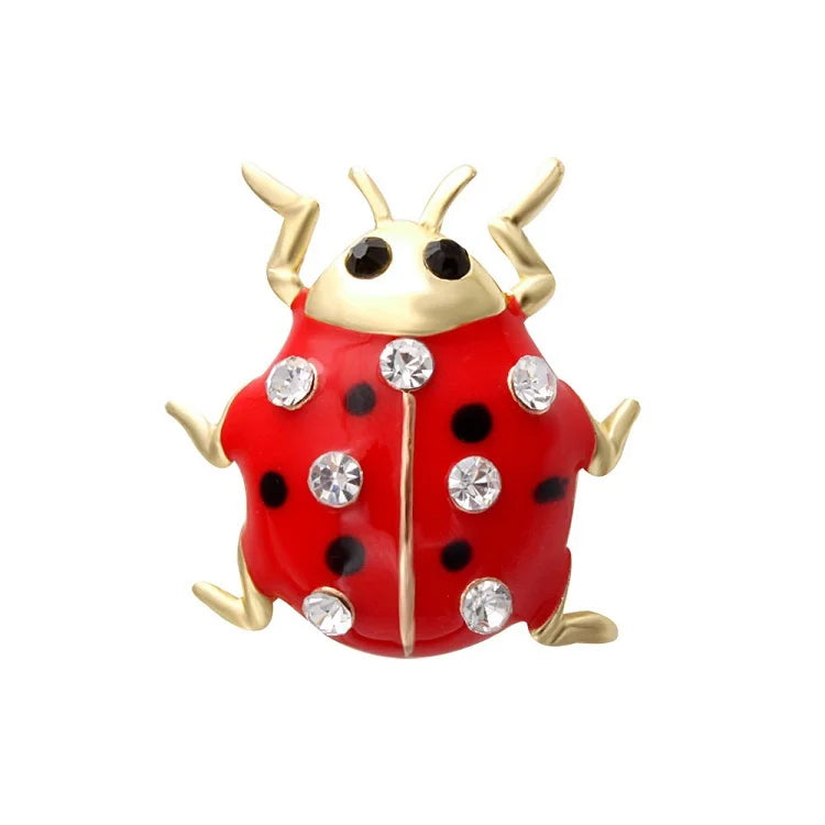 New Fashion Women Accessories Zinc Alloy Gold Plated Red Enamel Ladybug Lapel Pin Wholesale