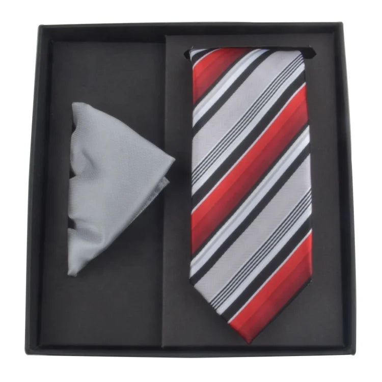 Men's Polyester Three-Neck Ties and Pocket Squares Set with Assorted Designs and Colors Fashionable Combination in Box