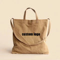 Qetesh Canvas Tote Bag Simple Design High-capacity Customizable Logo Handle and Single-shoulder Bag for Women and Men