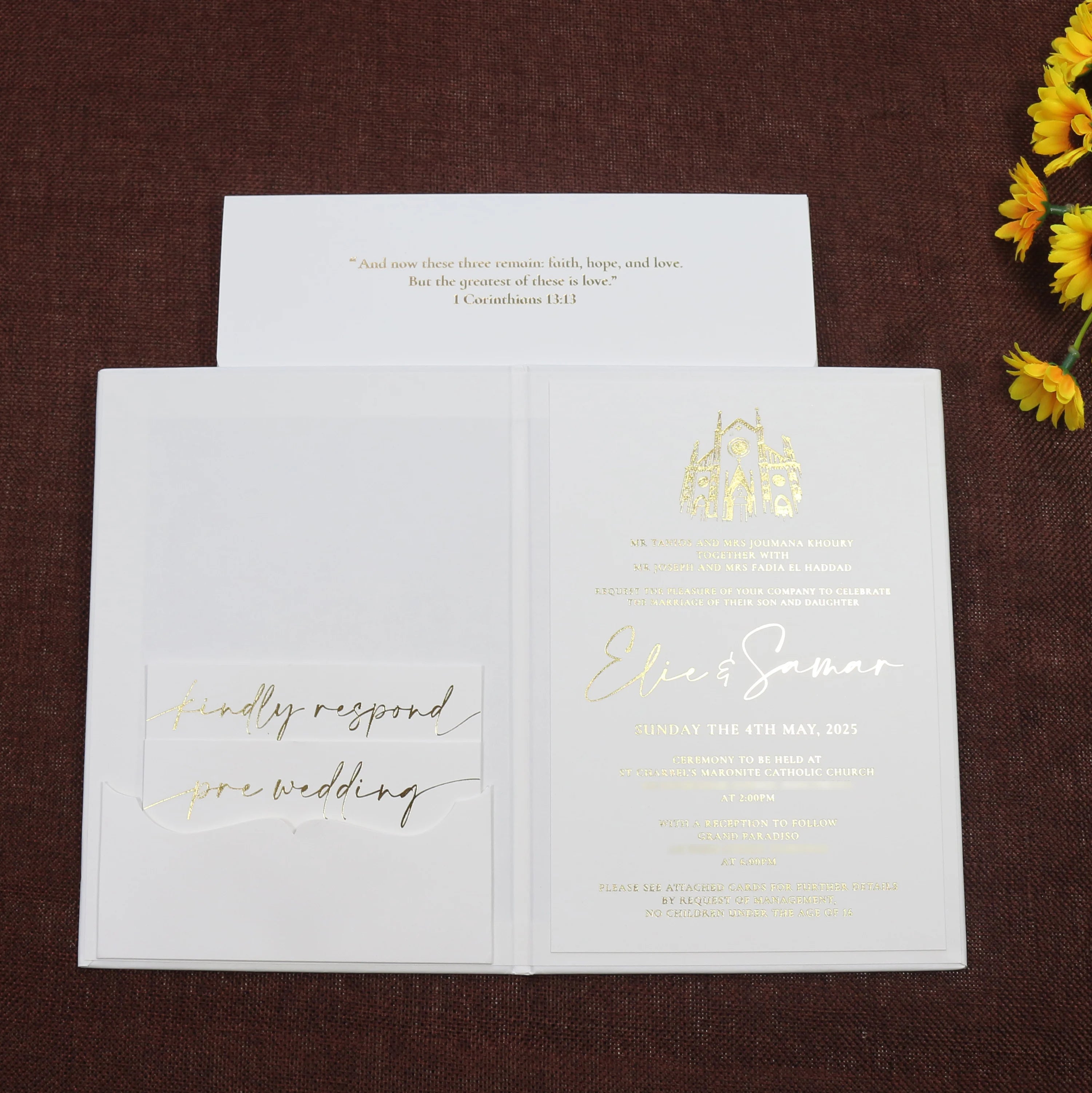 Australia Christening White and Gold Wedding Invitation Invite With RSVP and Pre Wedding Card for Wedding Planning