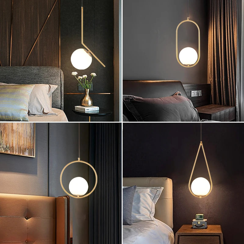 Nordic Metal Bedside Hanging Lamp Ceiling Light Hotel Decorative Chandelier Restaurant Dining Modern Gold Led Pendant Light