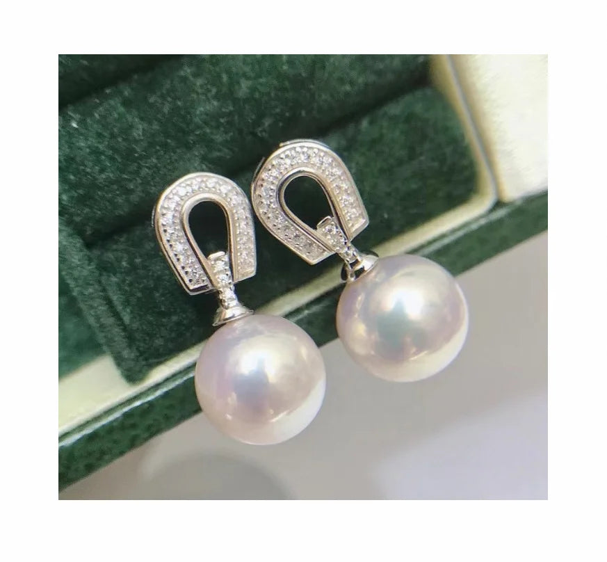 E943 10-11mm DIY Natural  Freshwater Pearl Charm Earrings Mounting Accessory 925 Sterling Silver Gold Plated  Jewelry for Women