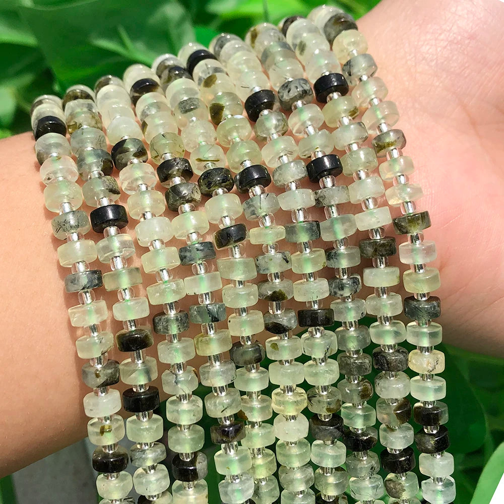 6*4mm Natural Prehnite Rondelle Stone Beads Flat round Disc Gemstone Beads for Jewelry Making and DIY