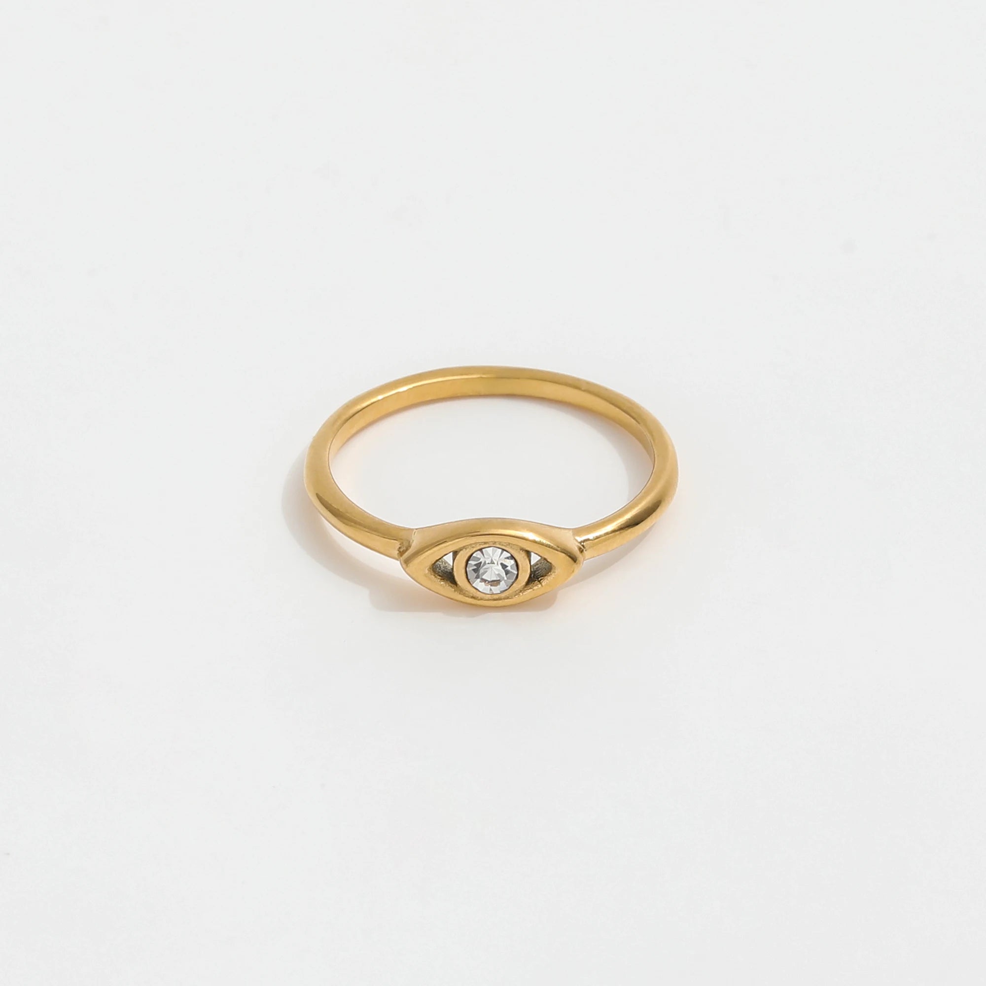 High End 18K PVD Gold Plated Dainty Zircon Stone Eye Stainless Steel Ring for Women