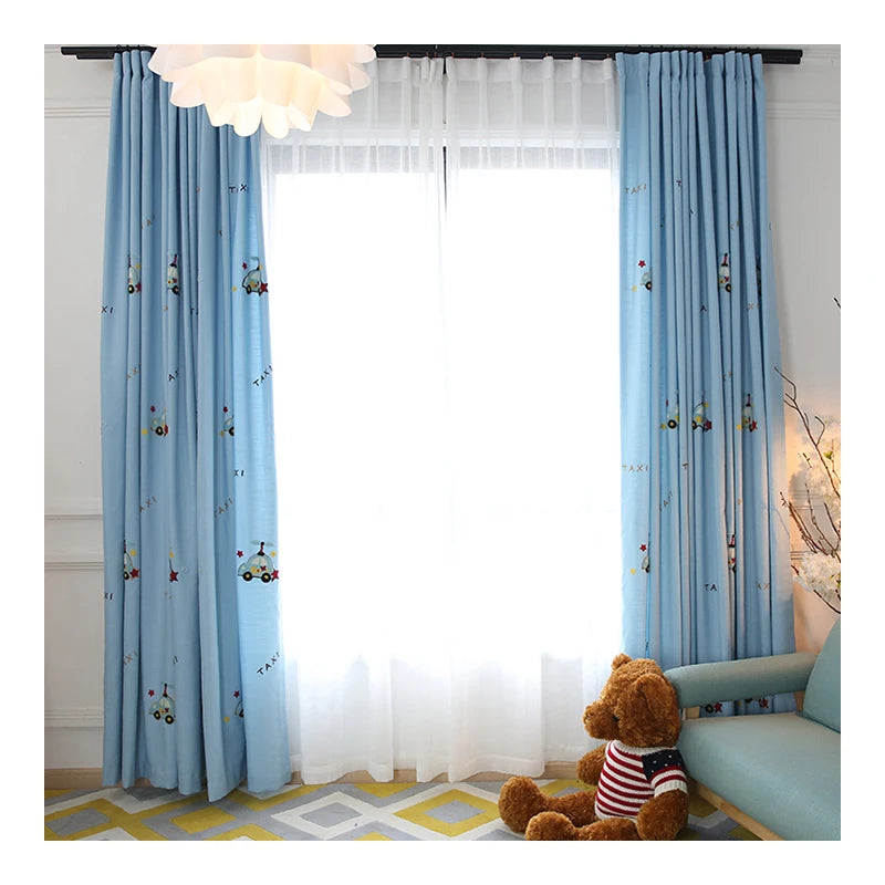 Innermor Cartoon Kid's Curtains for Living Room Faux Linen 3D Embroidered Blackout 41%-85% Shading European American Style Ready