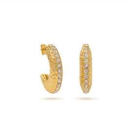 QIAOREN 12521Ready Ship Platinum Plated Elegant Hammered Pave Crystal Geometric Drop Statement Earrings Women's Engagement