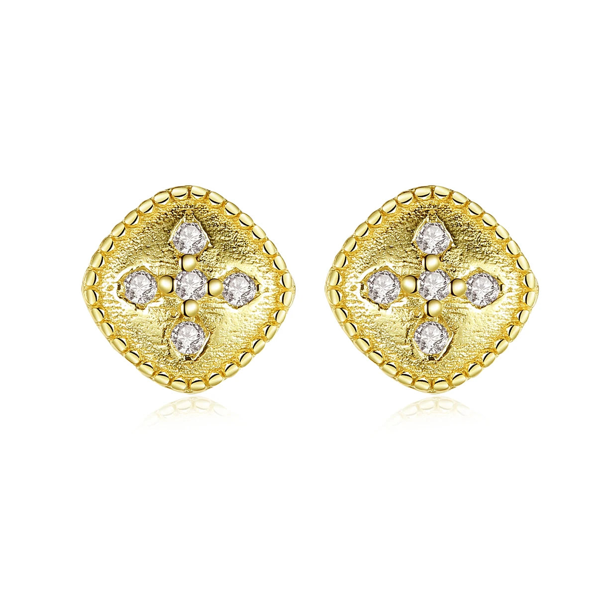 CZCITY Gold Plated Sterling Silver Stud Earring Simple Minimalist Earring Clear Cubic Zircon Jewelry for Women Wear