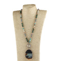 Fashion Women Natural Stone Crystal Glass Knotted  African Turquoise Necklace Glass Ball Big Drop Stone Pendant Necklace
