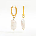 High End PVD 18K Gold Plated Waterproof Irregular Freshwater Pearl Pendant U Huggie Earring Stainless Steel Jewelry Wholesale