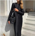 Enyami Boutique SupplierSatin Classic Elegant Satin Dress O-neck Long Sleeve Loose Maxi Casual Dresses Women