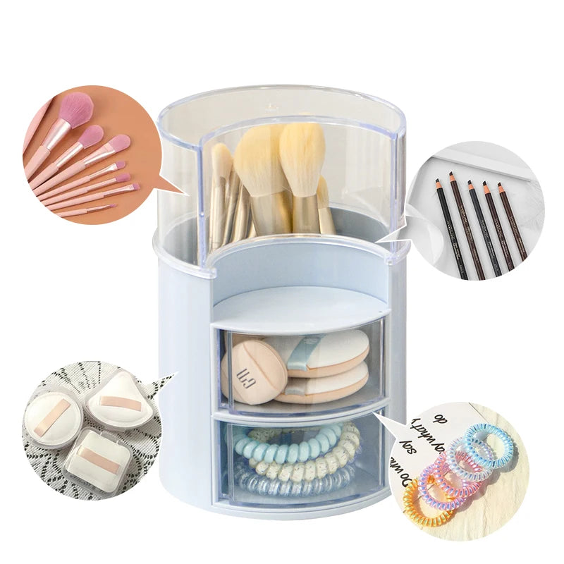 Factory Directly Desktop Plastic Revolving Drawer Powder Puff Beauty Egg Holder Makeup Brush Storage Box With Dustproof Cover