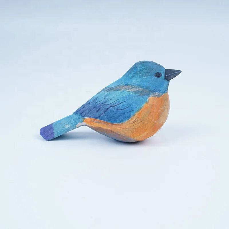 Hand Carved Painted Wooden Bird Home Decor Sculpture Christmas Ornaments Bluebird Figurines