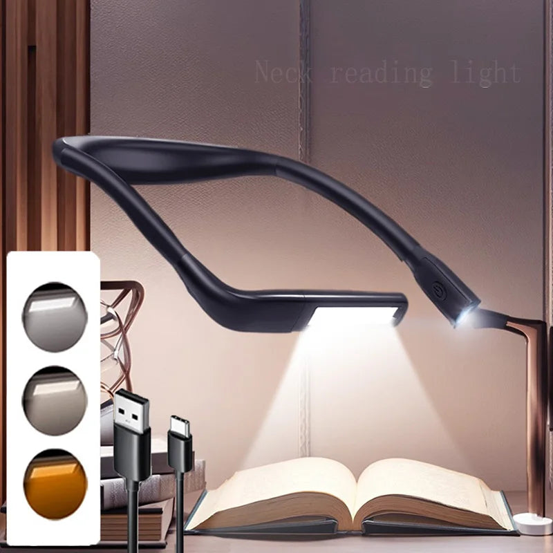2025 Hot Selling Custom Logo Wireless Neck Light Rechargeable LED Book Reading Lamp Flexible Eye Care Lamp Bedroom Wholesale