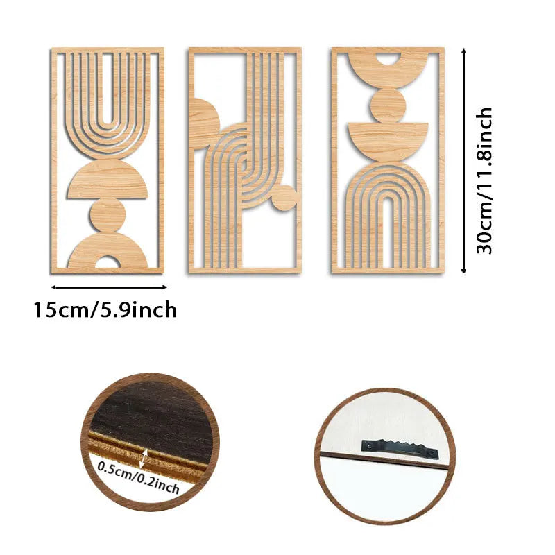 Wooden Wall Plaque Abstract Geometric Bohemian Farmhouse Wall Decor Minimalist Wooden Plaque
