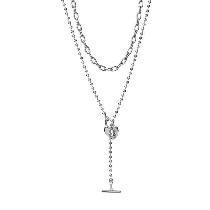 Double-Layer Auto-Adjusting Plated Heart-Shaped Lock Pendant Necklace