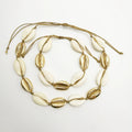 AA00218 Boho Beach Shell Chocker Necklace Seashell Bracelet Necklace Jewelry Set Adjustable Rope