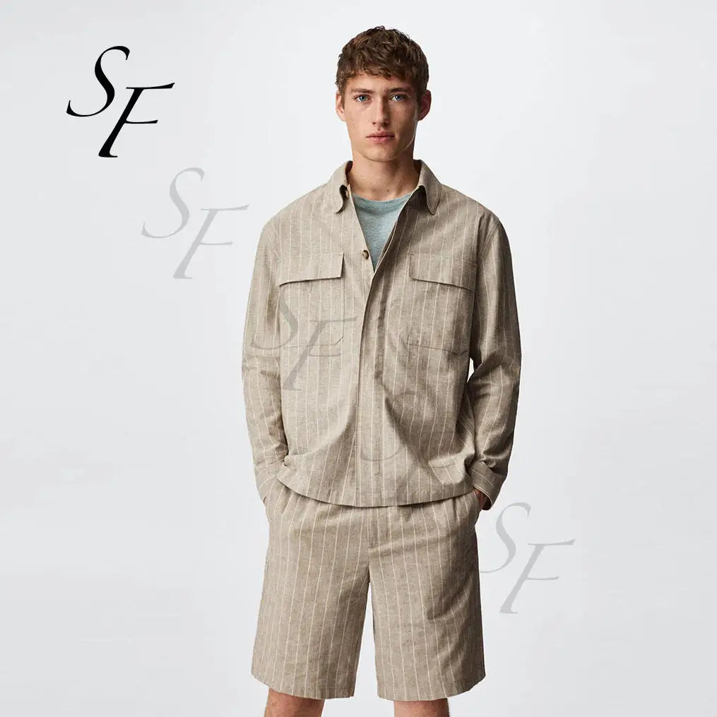 OEM Custom Logo Cotton Plus Size Men Long Sleeve Overshirt Designer Stripe Fashion Shirt Printing Machine for Men