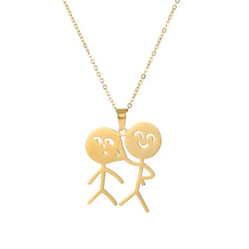 Cute Doodle Stickman Finger Stainless Steel Couple Necklaces Funny Doodle Pendant BFF Couple Chain Necklace Women Men Jewelry