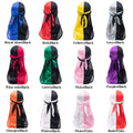 Custom Wholesale Two Tone Silk Durags Breathable Pirate Cap Long Tail Headwraps Silky Durag for Men and Women