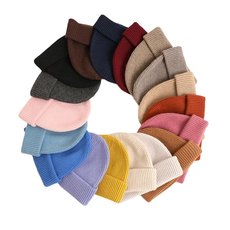 Custom Cute Luxury Warm Lambs Wool Knitted Beanie Winter Cashmere Bennie Women 100% Pure Wool Beanie Hats With logo Xlm