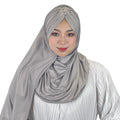 Arab Premium Burkha Polyester Jersey Beading Long Towel Solid Color Muslim Sequin Scarf Islamic Prayer Abayas Hijab Women Four