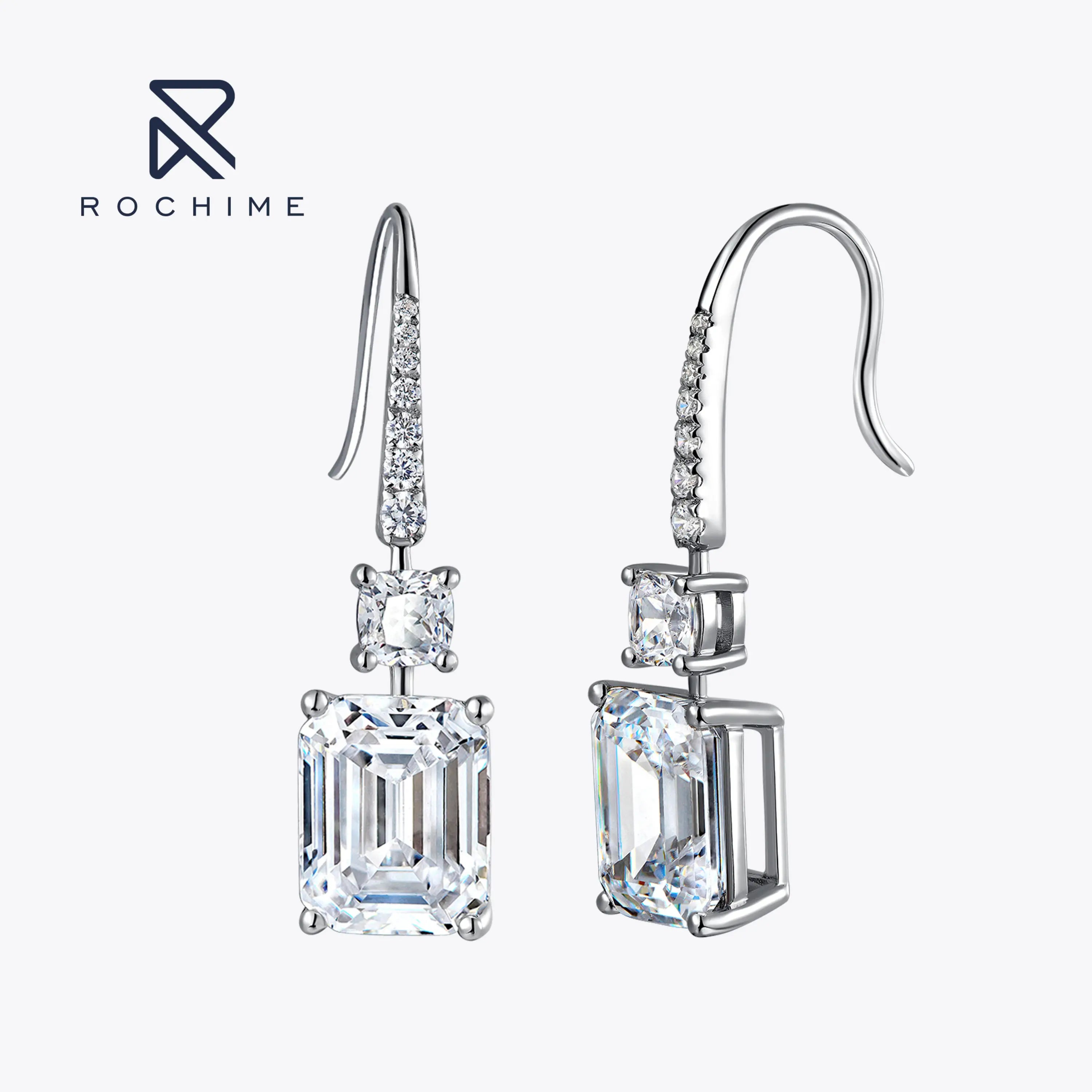 Rochime Fashion Bagutte Cz Drop Earrings 925 Sterling Silver  Rhodium Plated 5a Zircon Fine Jewelry  for Women