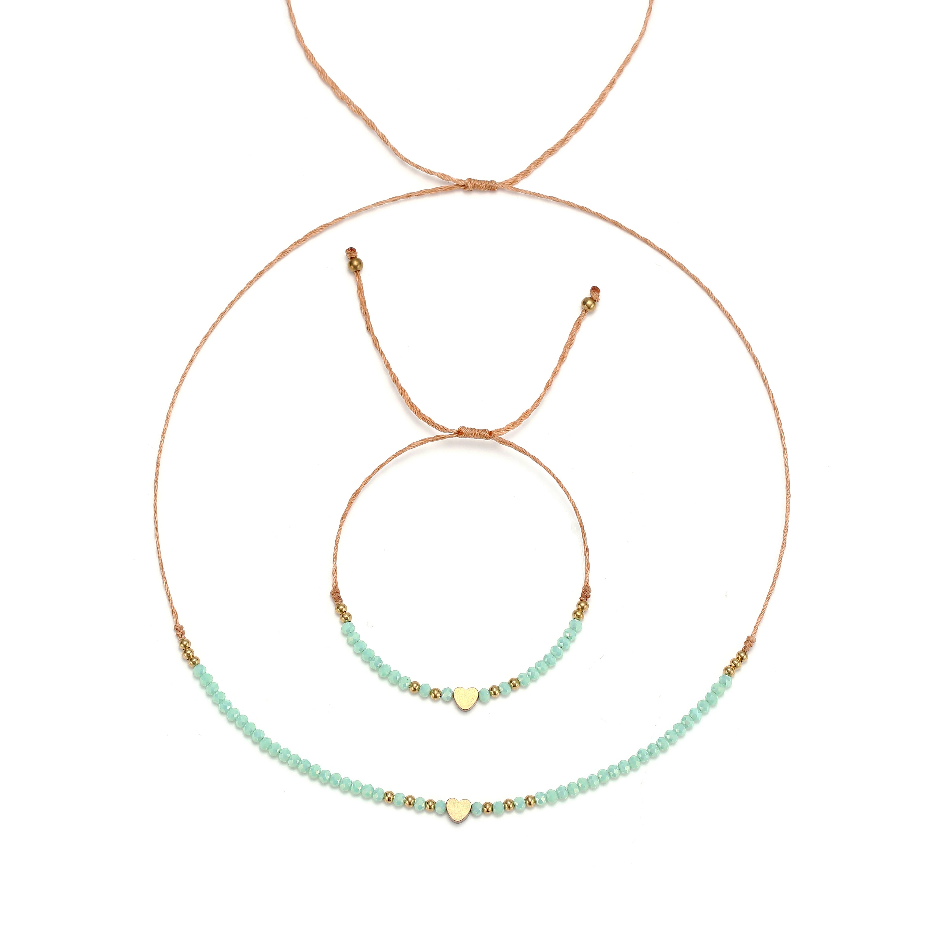Customizable Crystal Beaded Heart Charm Set Handmade Wax Rope Woven Copper Love Heart Simple Necklace Fashion Jewelry Weddings
