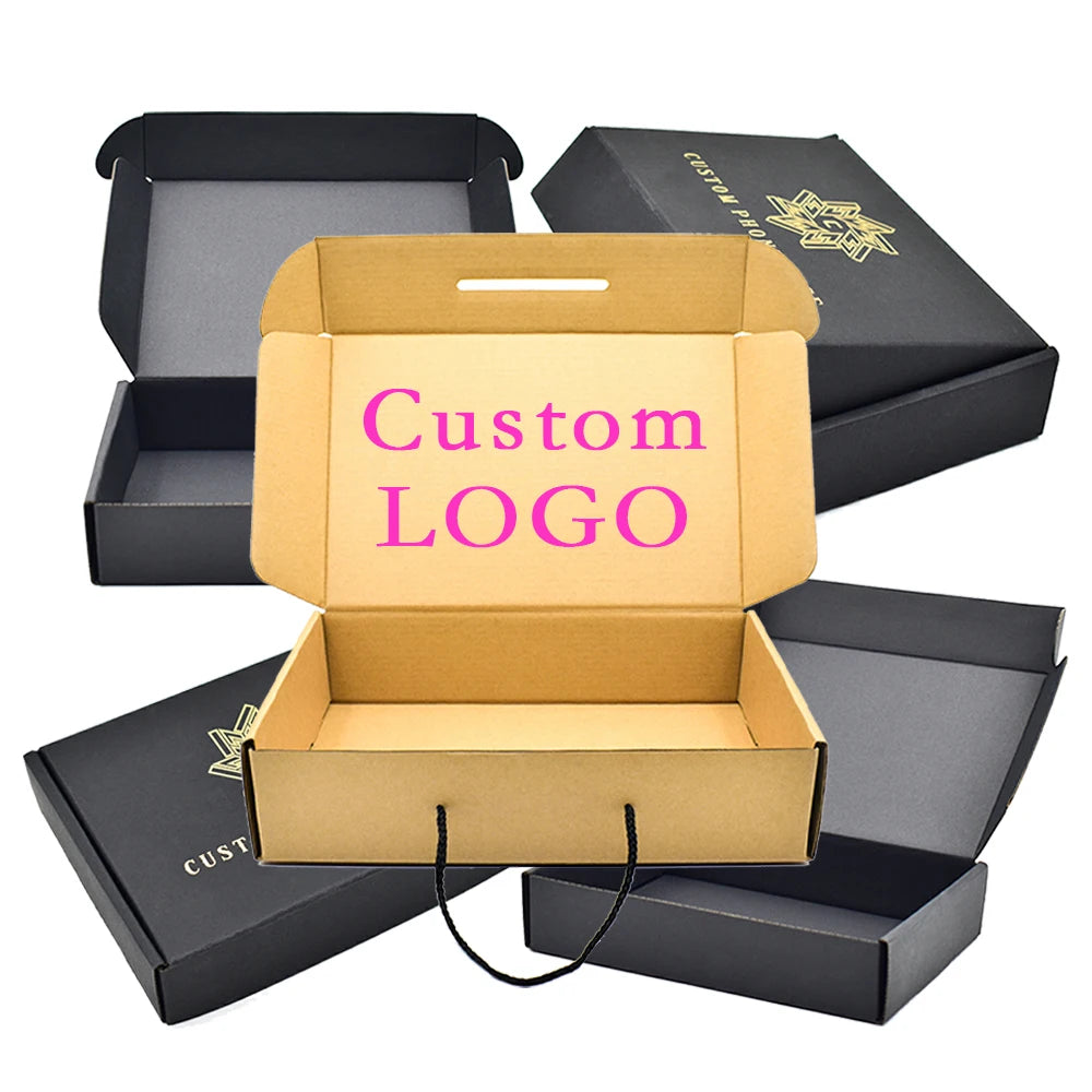 Custom Logo Black Corrugated Carton Box Mailer Shipping Box Apparel Packaging for Dress Cloth Underwear Shirt Mailer Gift Box