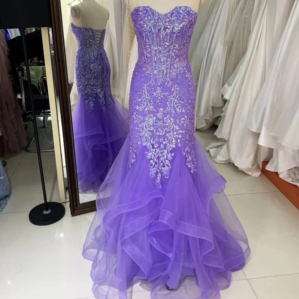 3D Sequin Flowers Sweetheart Lace Evening Dress Mermaid Skirt Colorful Custom Prom Dress 2025