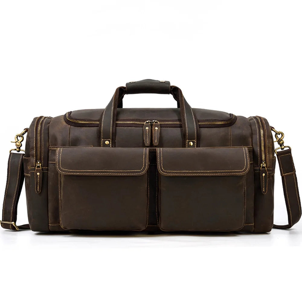 RTS New Casual Vintage Large Capacity Crazy-horse Leather Zipper Waterproof Travel Duffel Bag Strong Durable Outdoor Gym
