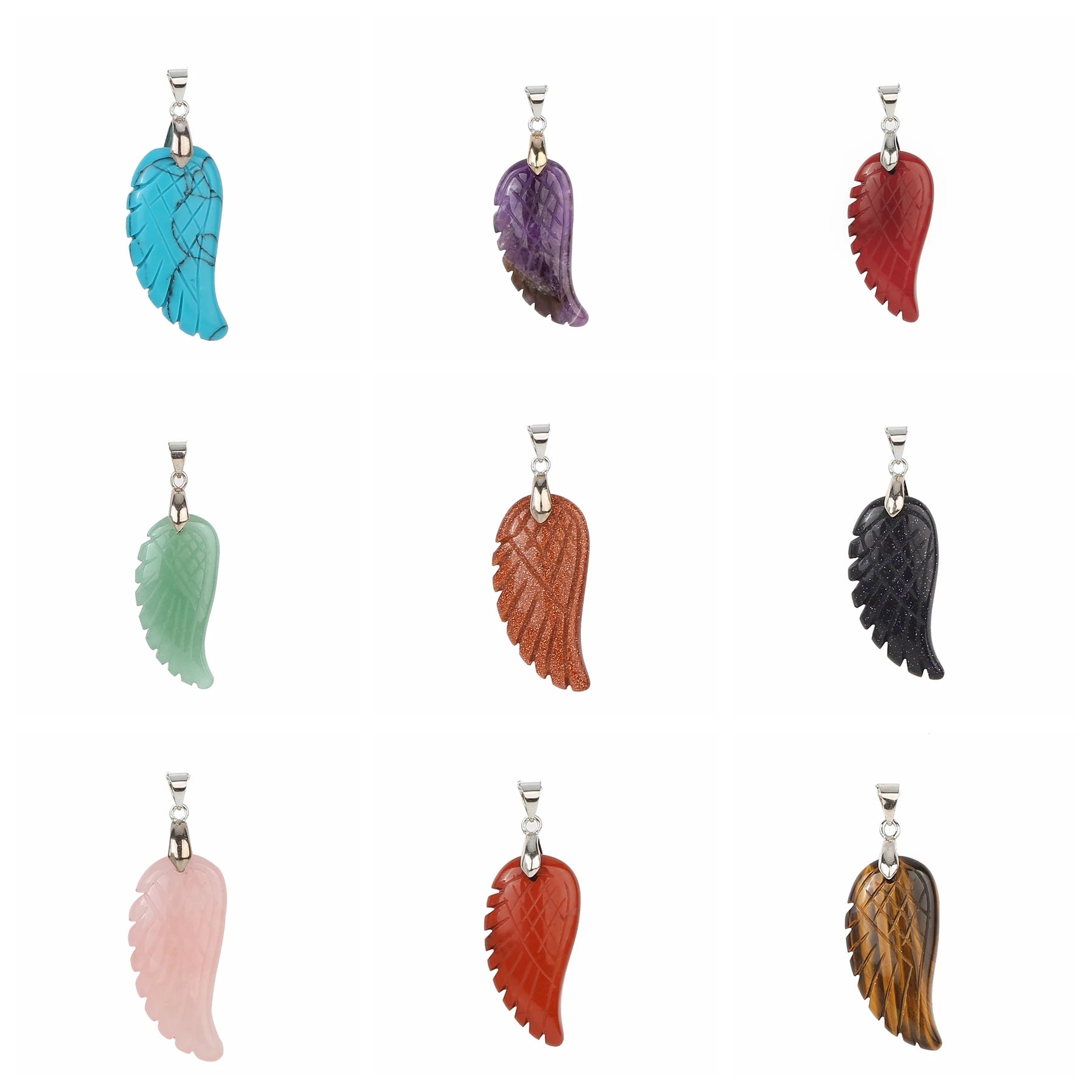 Angel Wing Crystal Pendant Necklaces Adjustable Rope Reiki Healing Stone Natural Gemstone Necklace for Women Men