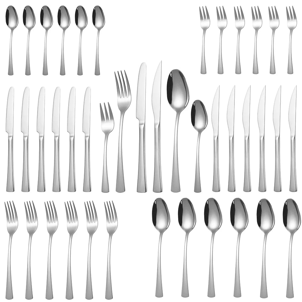 Luxury Besteck Wedding 6/24/36 Pcs Silverware Set Steak Knife Fork Spoon Restaurant Flatware Sets Stainless Steel Cutlery Set