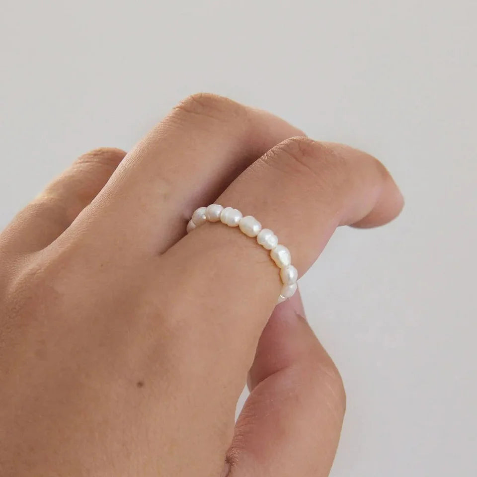 EManco Cheap Wholesale Low Price Classic Stainless Steel Imitation Pearl Round Engagement Ring for Women
