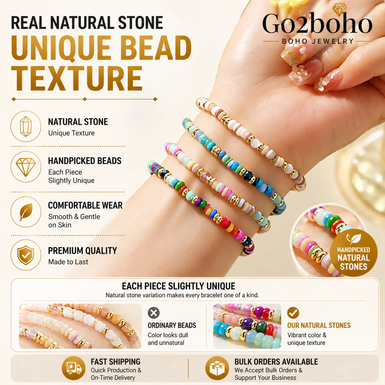 Go2boho Design Luxury Jade Jewelry Multicolor Gemstone Beaded Bracelets Women Delicate Daily Summer Shell Gifts