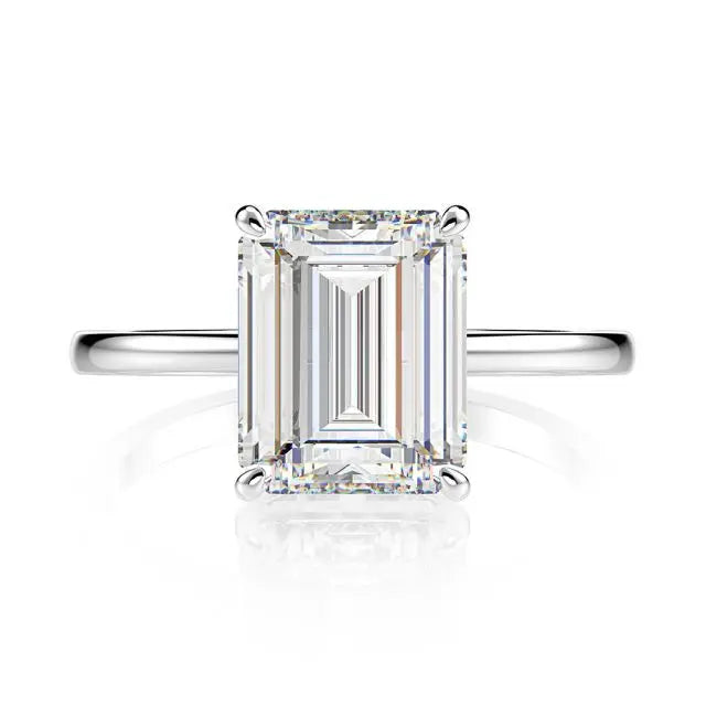 Rectangle Brilliant Emerald Cut CZ Solitaire Engagement Ring Thin Band 925 Sterling Silver for Women