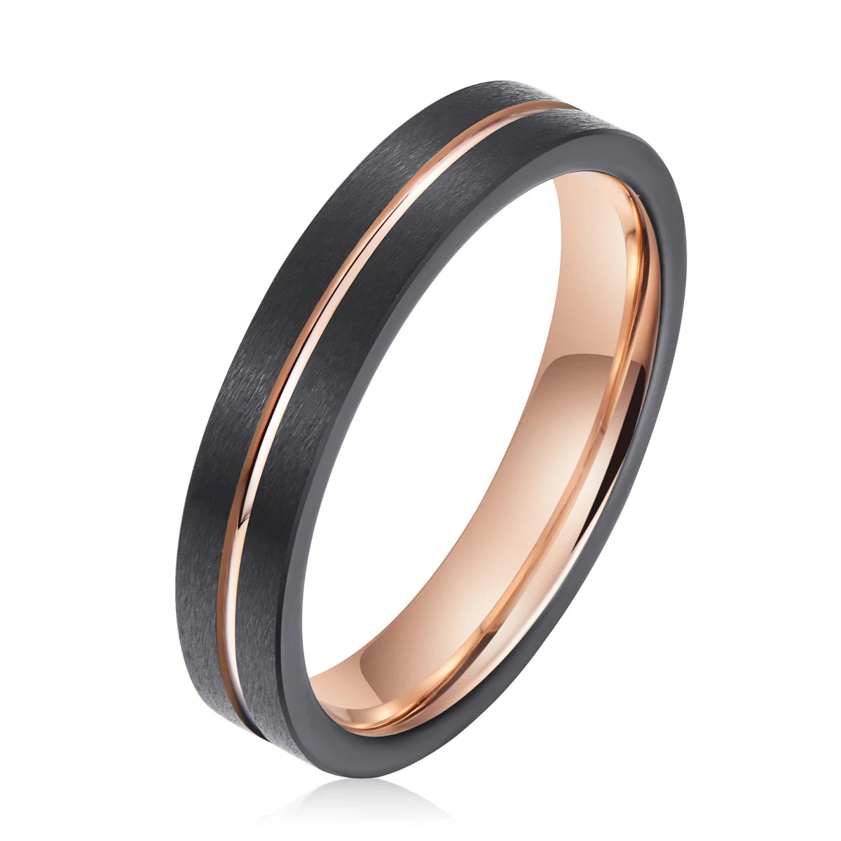 In Stock Women Men Tungsten Rings 18K Rose Gold Black Brushed Ring Men Wedding Rings Women Jewelry Tungsten Fashion Rings