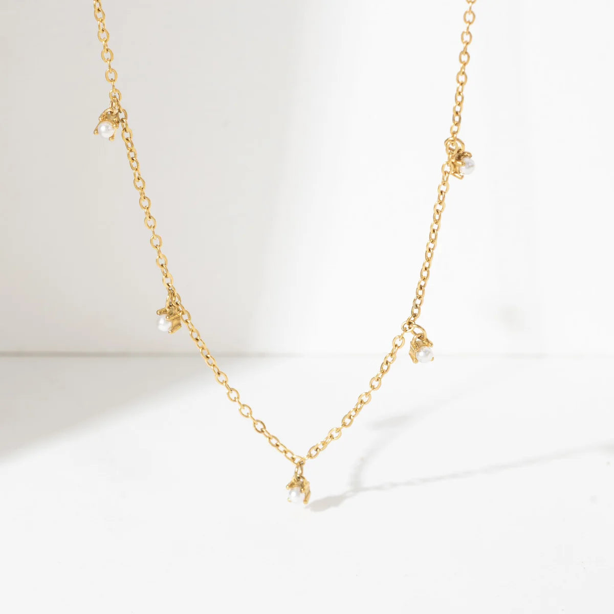 High End 18k Gold Plated Stainless Steel Fresh Water Pearl Ready to Ship Cross Chain Dangle Necklace