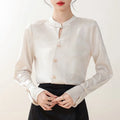 Casual White Women's V-neck Bell Sleeve Elegant Office Blouse Long Sleeve Eco-Friendly Fashion Top 8753#