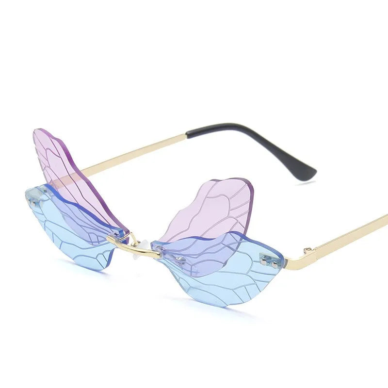 2022 Personality butterfly wings Sunglasses Rimless Irregular Colorful Party Eyewear