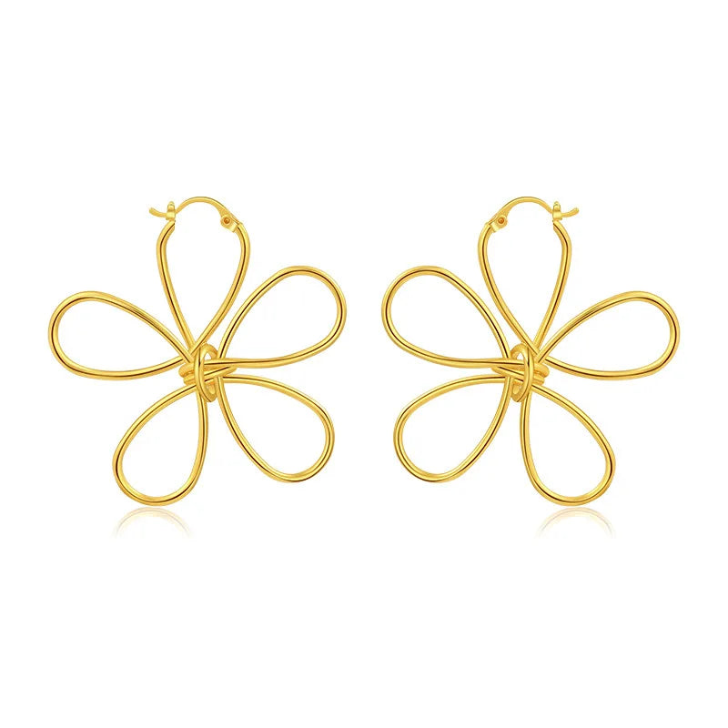 Autumn and Winter New Hand Twisted Wire Copper Plated 18K Gold Earrings Hollow Minimalist Flowers Brass Earrings Women