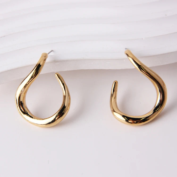 Custom Brass 16K Gold Plating Simple Open Huggie Hoop Stud Earrings Fashion Designs for Women