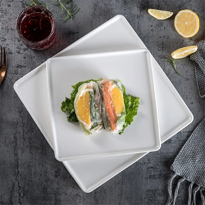 European-Style Simple Square Ceramic Tableware Matte Black Rim Plate for Household Use Dishes & Plates