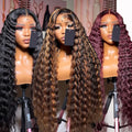 13X4 Water Wave Lace Front Glueless 4x4 Closure Wig Brazilian Deep Curly Transparent Lace  Wig