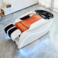 LED Shampoo Recliner with Orange Cushion and Adjustable Footrest Wash Station