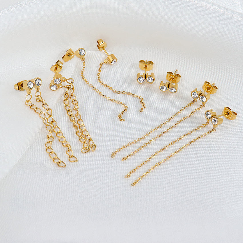 Minos New Fashion Tassel Chain Earrings Hypoallergenic Stainless Steel Clear Stone Earrings AAA Cubic Zircon Earrings for Women