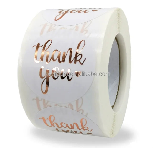 Waterproof Gold Foil Round 'Thank You' Roll Label Stickers for Small Business for Candle and Craft Label Printing Machines
